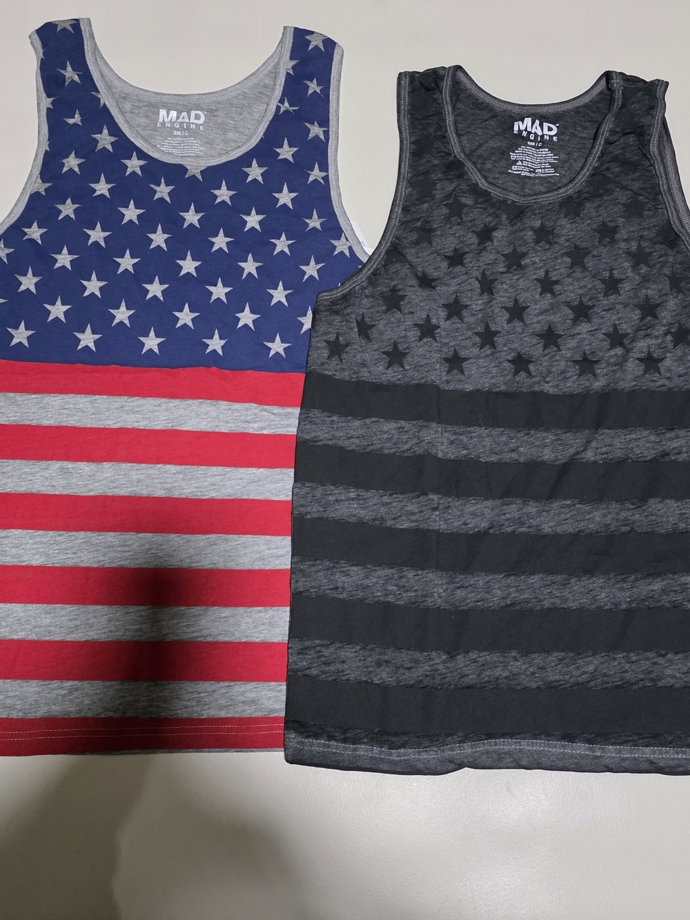 MAD Engine Star Stripe Tank Tops - Red/Blue & Black/Gray (Set of 2)